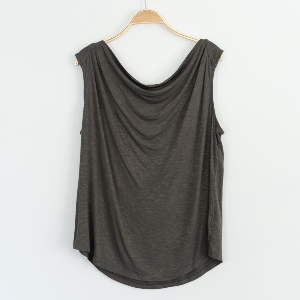 Halogen Draped Cowl Neck Sleeveless Top in Olive Green